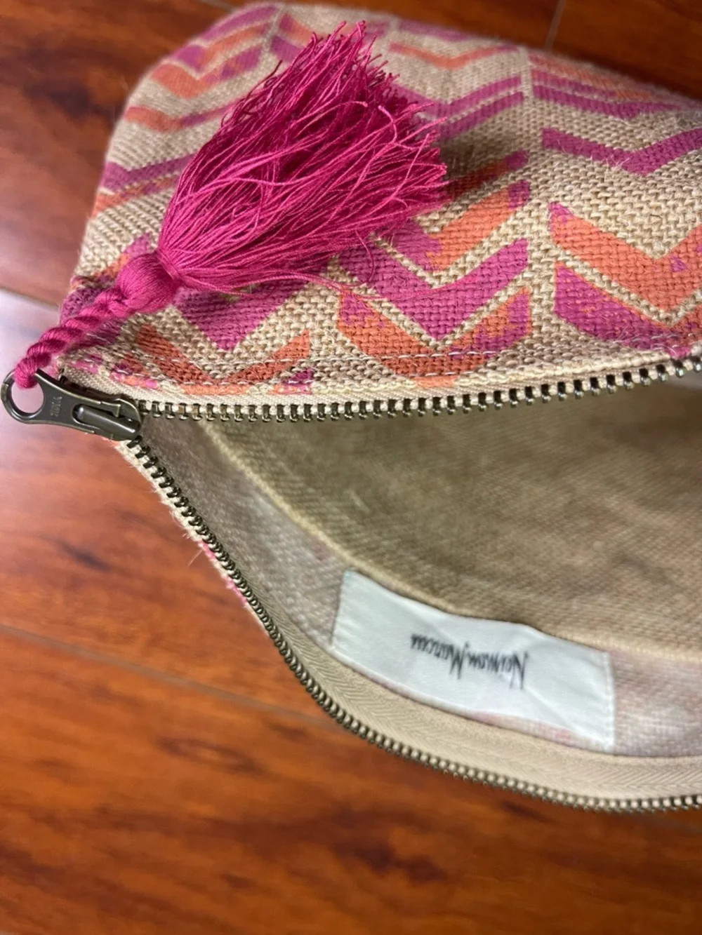 Neiman Marcus Fashioned for Change Chevron Jute Cosmetic Bag | NWOT